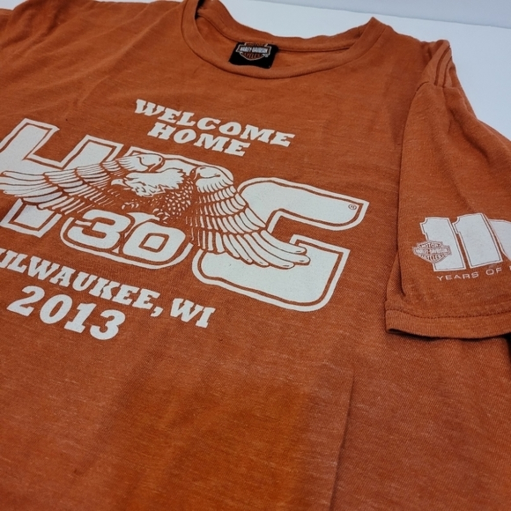 Harley-Davidson T-Shirt Mens‎ XL Orange Excellent HOG 30th Anniversary Milwaukee